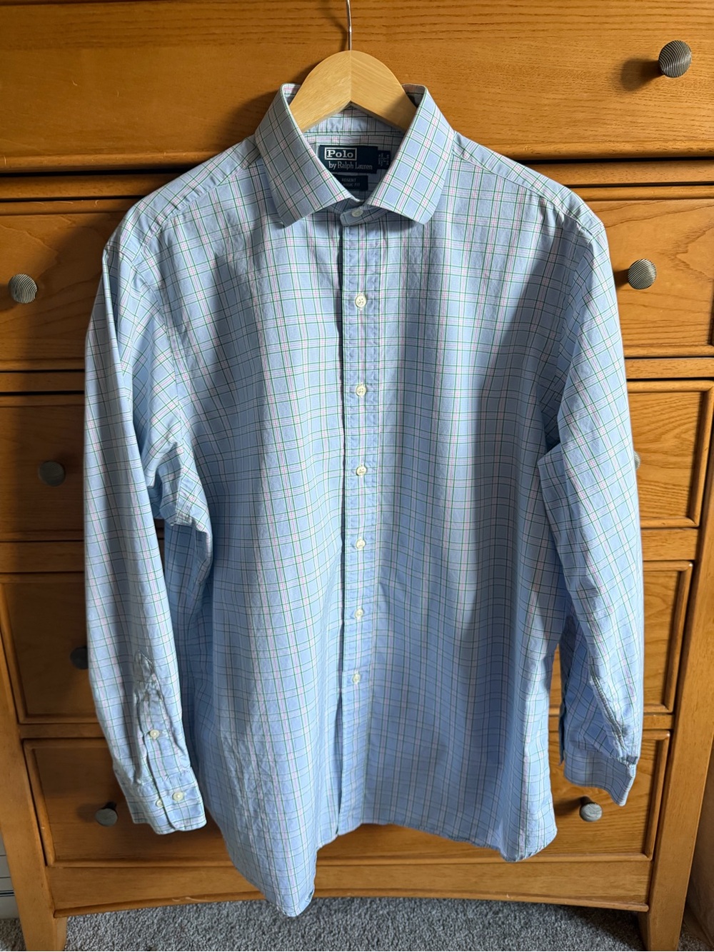 Polo Ralph Lauren Shirt Mens 17 34/35 Blue Check Regent Classic Fit Button Down